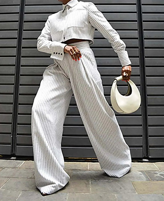 Weiße bedruckte Taschen, gerade Hose, zweiteiliges Büro-Set