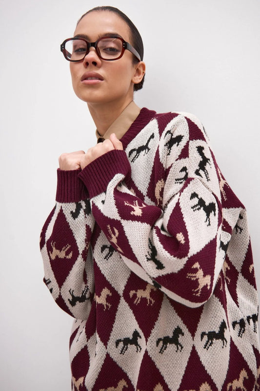 Langärmliger Colorblock-Strickpullover