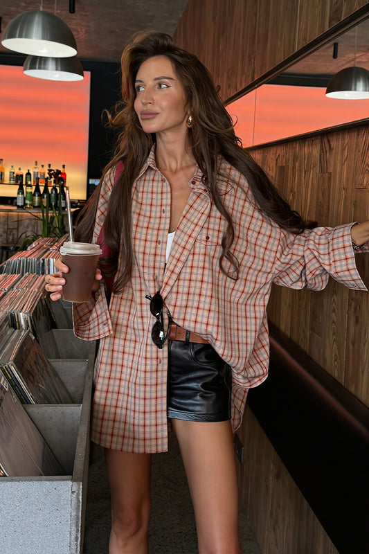 Oversized Plaid Pocket Shirt Blouse