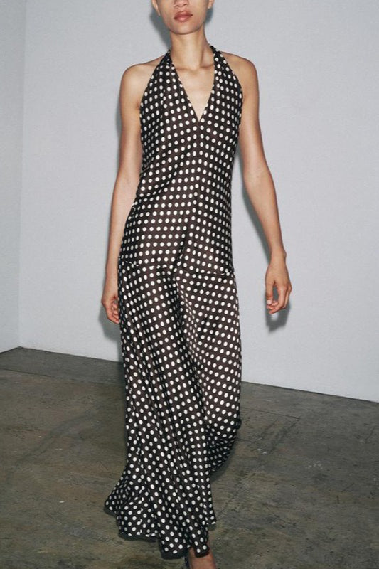 Maxikleid mit gepunktetem Neckholder