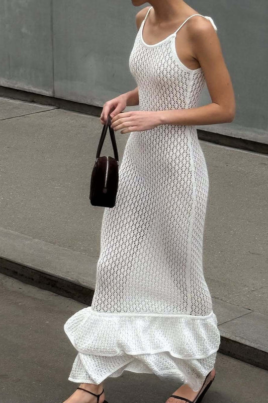 Rückenfreies Maxikleid mit V-Ausschnitt und Rüschen