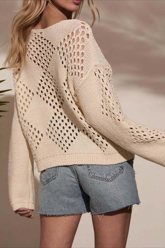 Strickbluse mit Cut-out, schulterfrei und langen Ärmeln