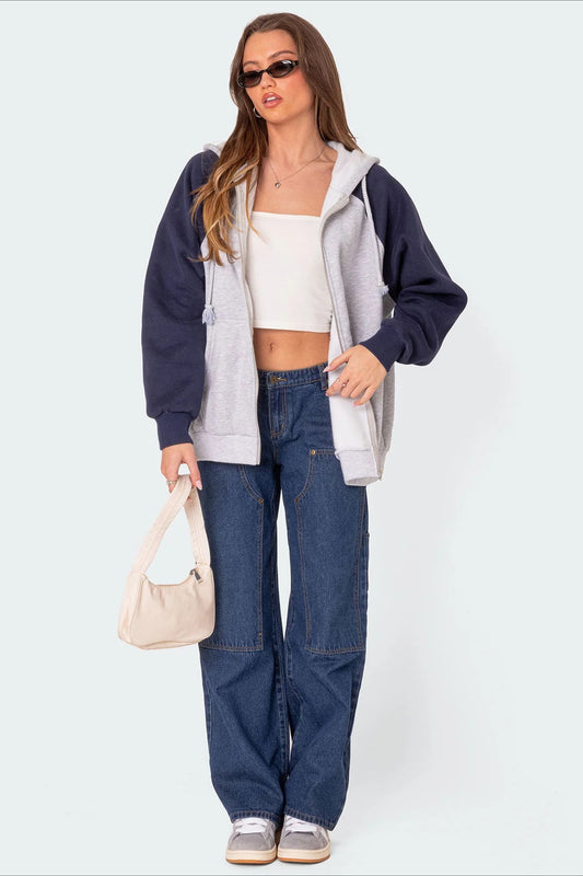 Verwaschene Oversized-Jeans mit mittelhohem Bund, Cargotaschen und geradem Bein