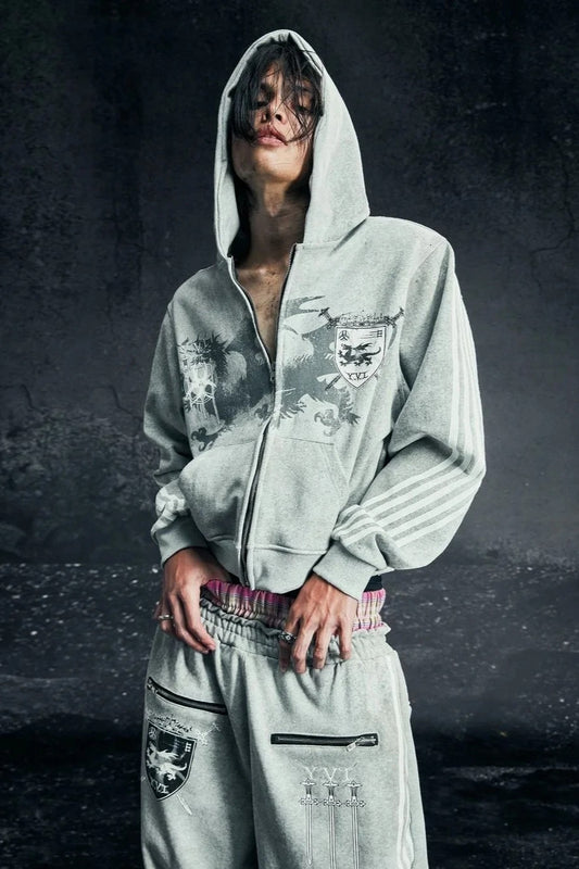 Retro Harajuku Reißverschluss Hoodie