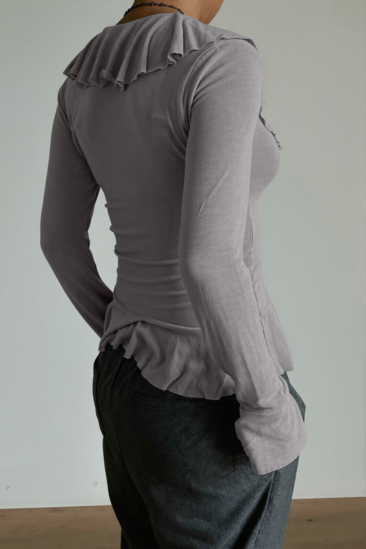 Ruffle Trim Long Sleeve Blouse