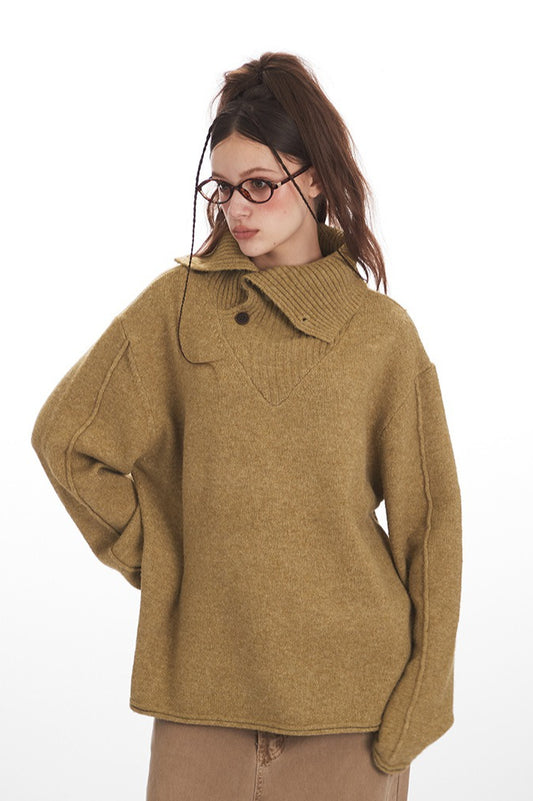 Vintage Gemütlicher Pullover mit hohem Halsausschnitt und lockerer Passform