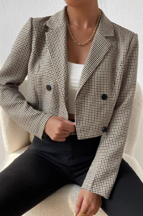 Kurzer Blazer mit Hahnentrittmuster