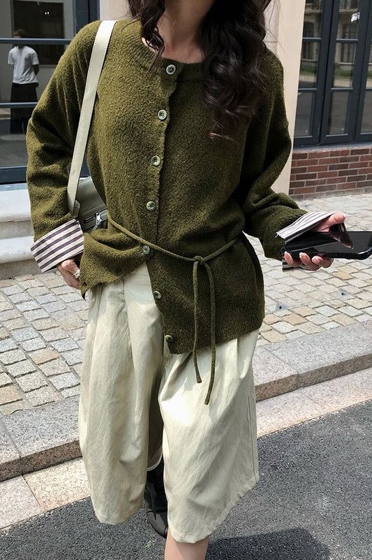 Lässiger Strickcardigan mit Farbblock-Design und Gürtel