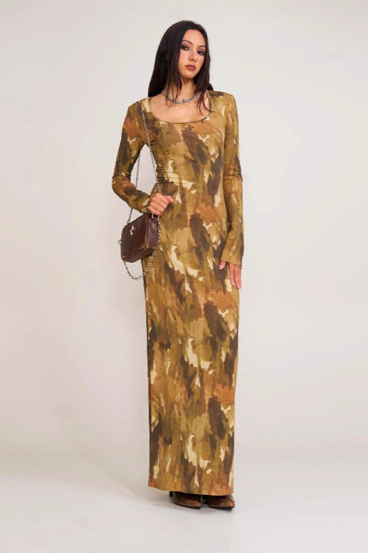 Einfarbiges, figurbetontes Maxikleid mit quadratischem Ausschnitt