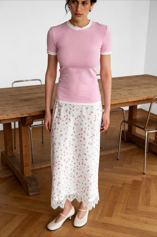 Floral Lace-Hem Maxi Skirt