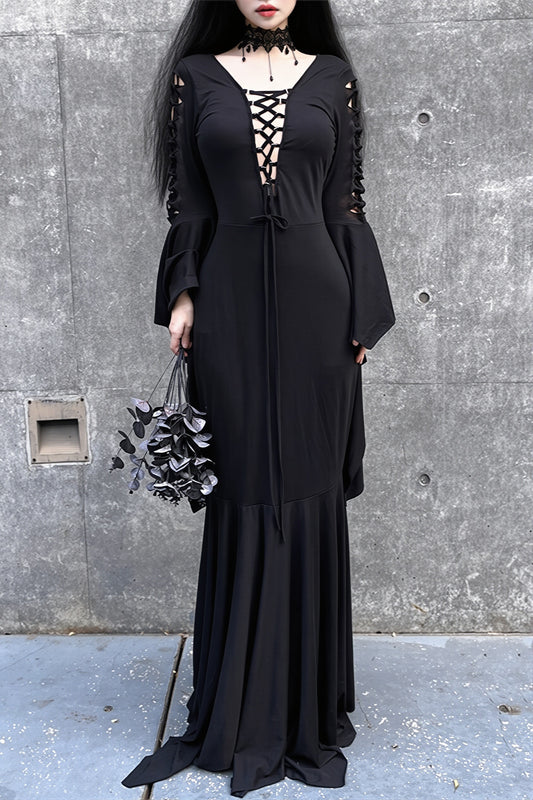 Black Lace Up Gothic Witch Costume Dress