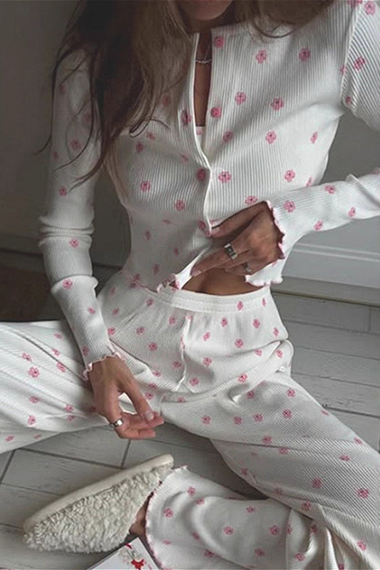 Zweiteiliges Loungewear-Set mit langärmliger Hose und Blumenmuster