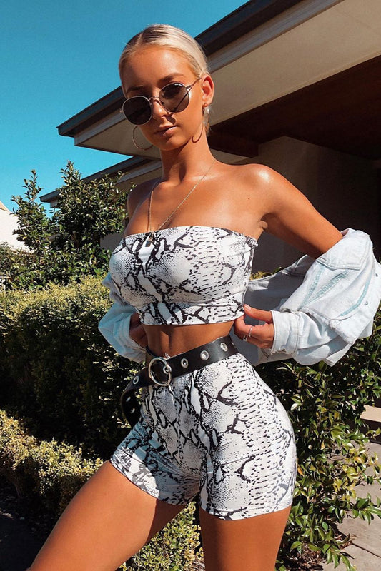 Bandeau-Bikini mit Schlangenmuster, zweiteiliges Badeset