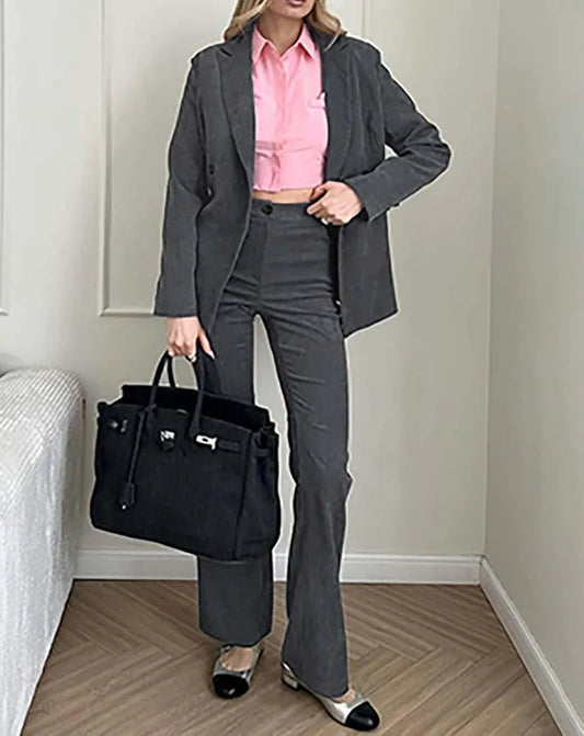 Weinrote Zweireiherhose fürs Büro, zweiteiliges Set