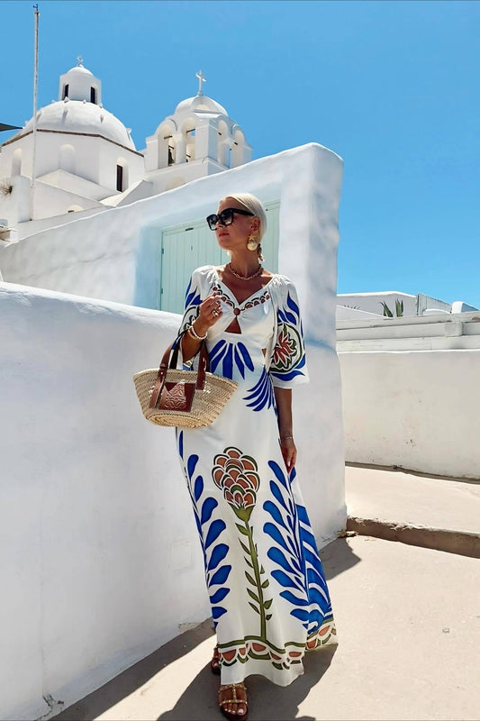 Rückenfreies, schmales Maxikleid mit Blumenmuster