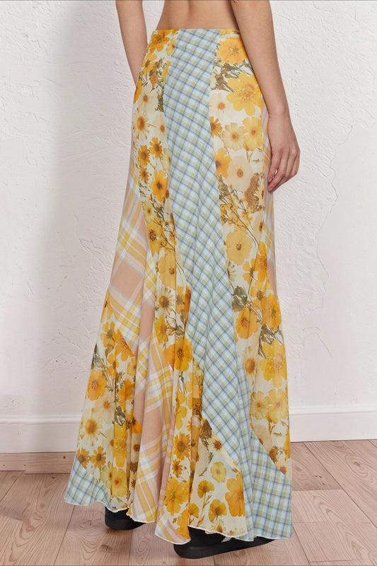 Gerade geschnittener Rock mit kontrastierendem Blumenmuster