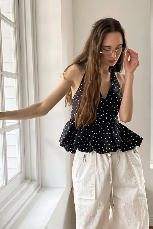 Vintage Polka Dot Krawatte Neckholder Crop Top