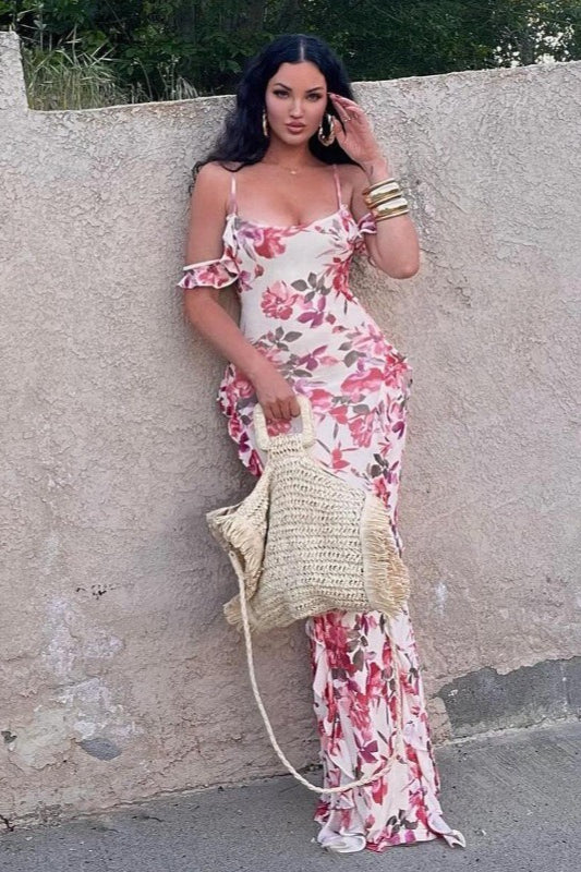 Lässiges Maxikleid mit Blumenmuster und Spaghettiträgern