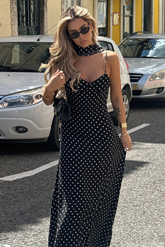 Polka Dot Open Back Maxi Dress