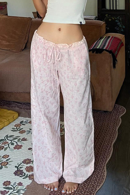 Vintage-Hose mit Blumenmuster und weitem Bein