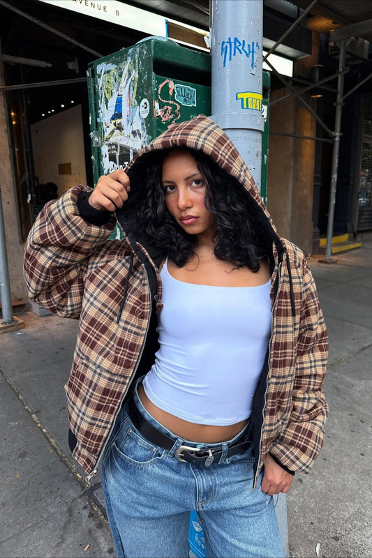 Karierter, gefütterter, wendbarer Mode-Hoodie