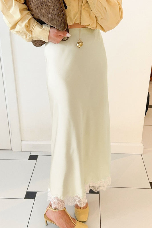 Lace-Trim Straight Maxi Skirt