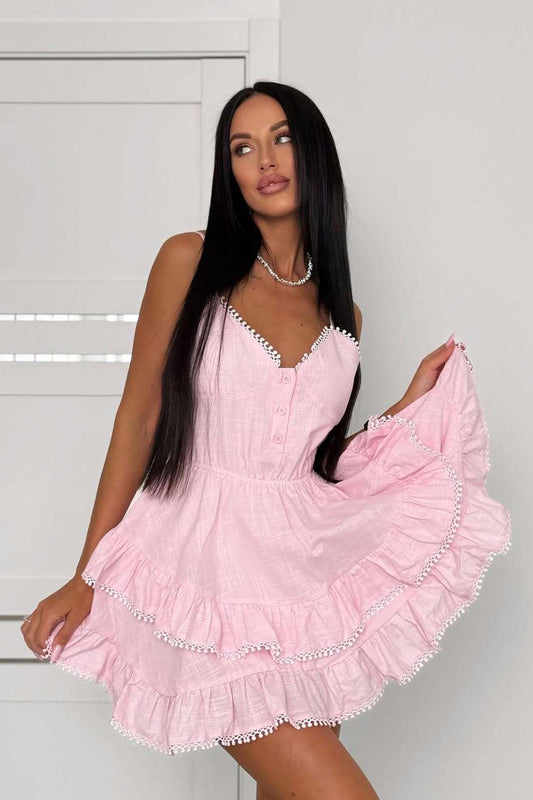 Asymmetrisches Minikleid mit Spitzenbesatz und Bindegürtel