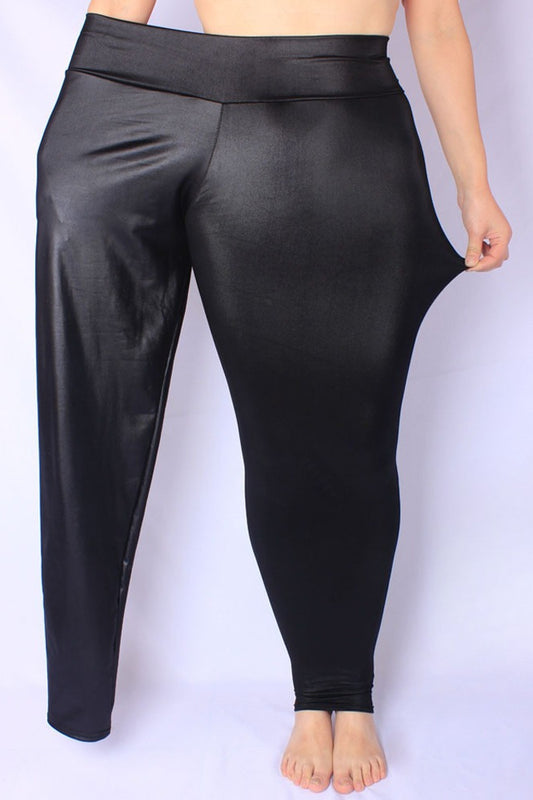 Leggings aus Kunstleder in Übergröße mit hohem Bund und Stretchanteil