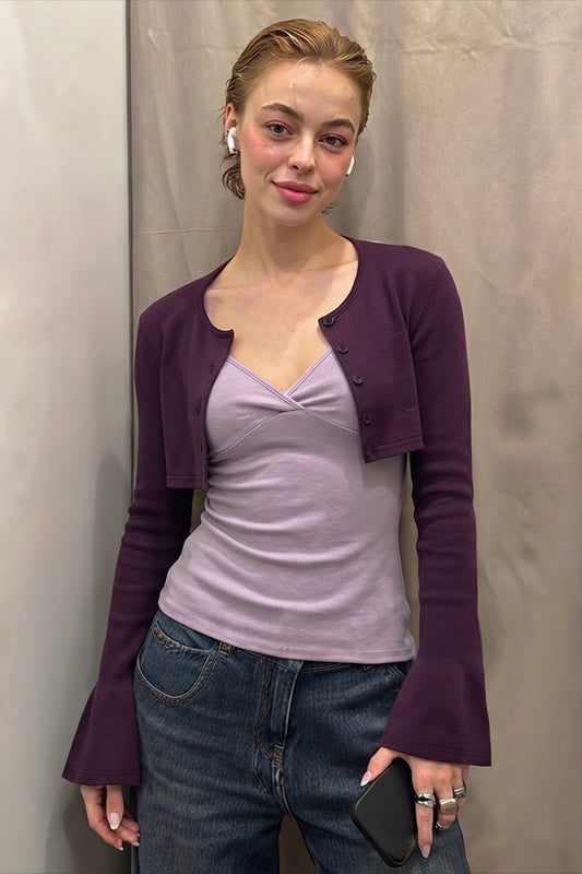 Cropped Cardigan Cami Layered Blouse