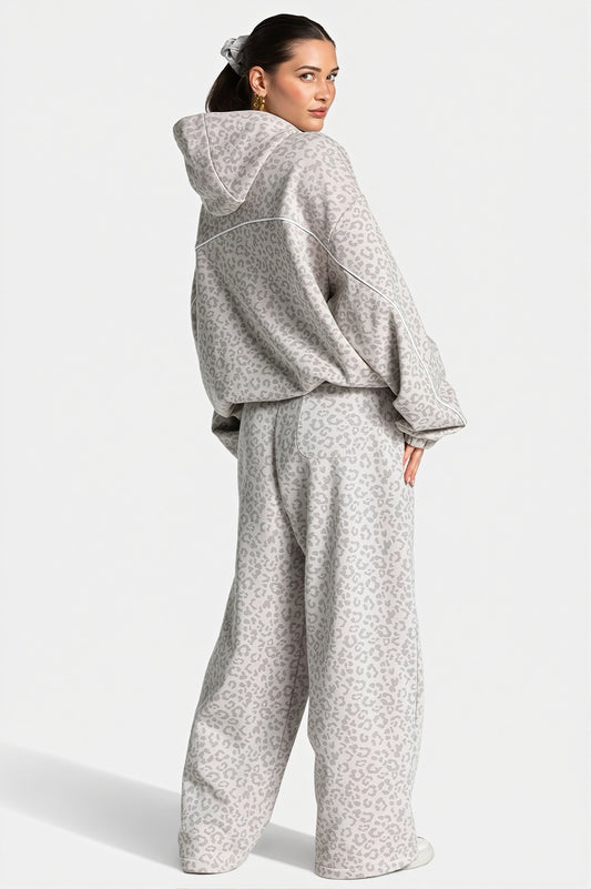 Leopard Hooded Casual Two Piece Set