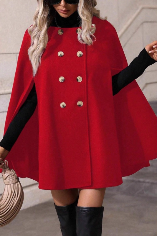 Elegante, zweireihige, locker sitzende, schmal geschnittene Wolljacke in mittlerer Länge