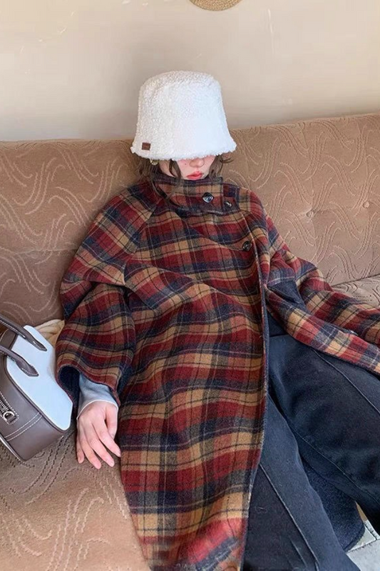 Karierte Wollmischung, Stehkragen, mittellanger Oberbekleidung