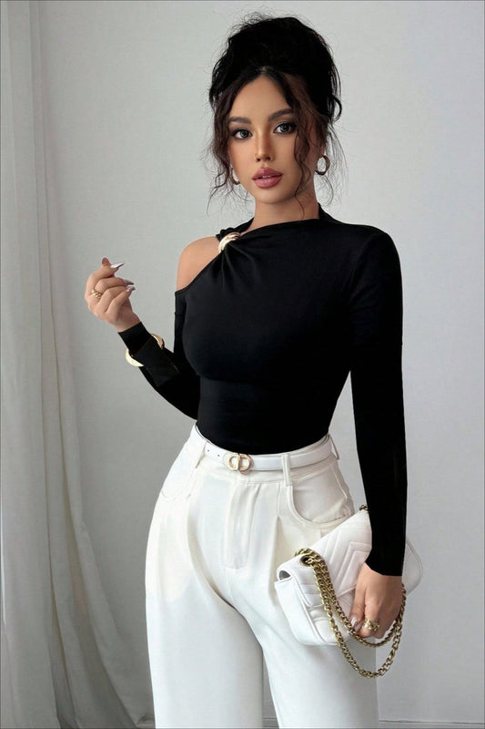 Bodycon-Stricktop mit Metallic-Besatz