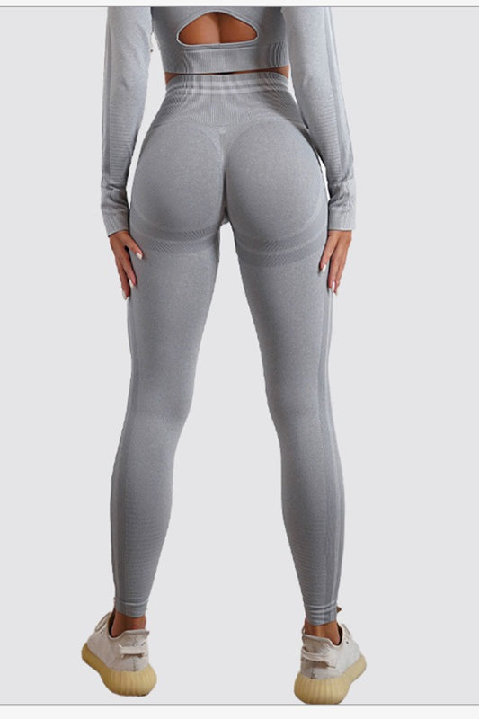 Nahtlose, gestreifte Leggings mit hohem Bund und formender Wirkung für Workouts