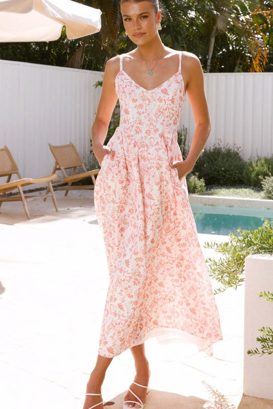 Rückenfreies Kleid mit Spaghettiträgern und Blumenmuster