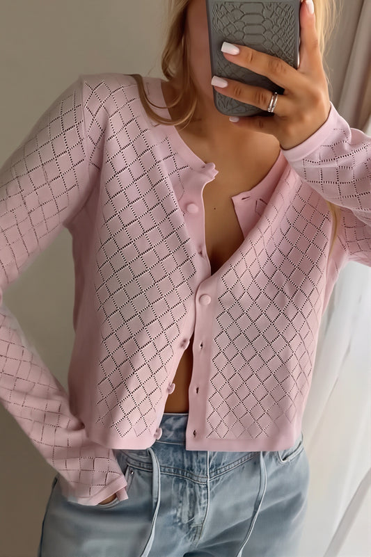 Pointelle Round Neck Button Cardigan