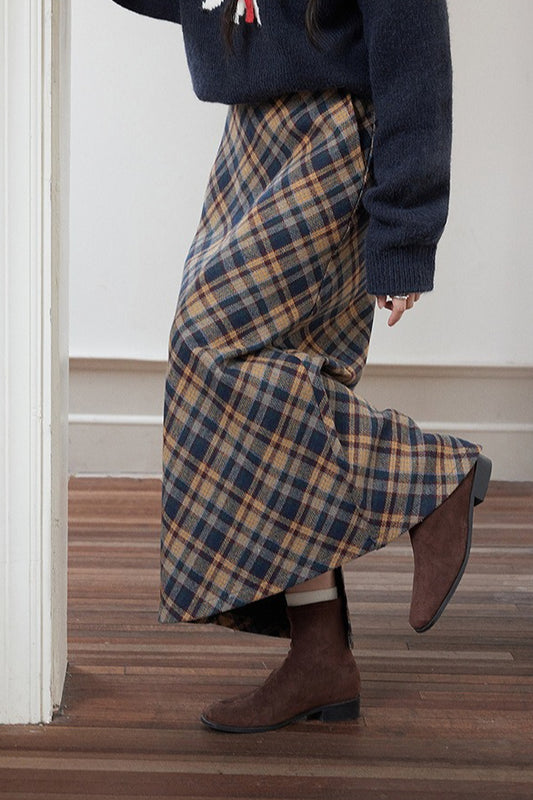 Vintage Bleistiftrock mit hohem Bund und Karomuster