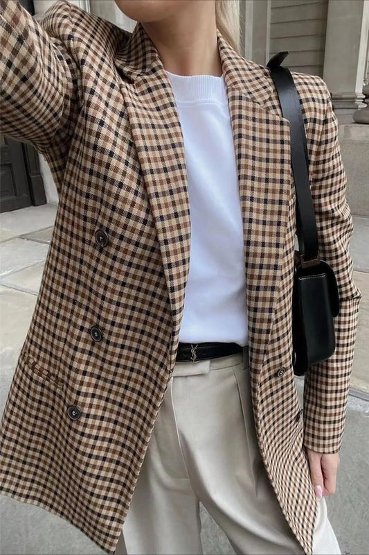 Karierter Büroblazer mit langen Ärmeln