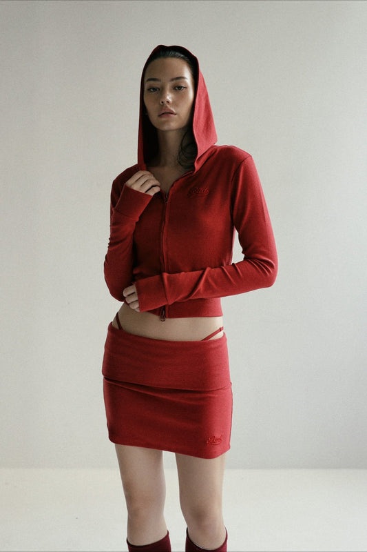 Kurzer Hoodie mit Reißverschluss und Stickerei