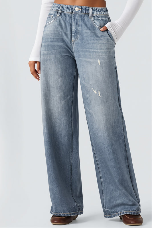 Gradient Elastic Waist Wide Leg Jeans
