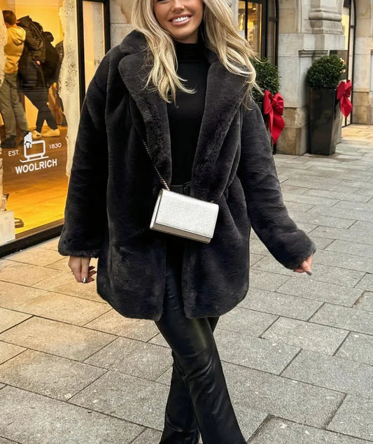Faux Fur Thick Winter Coat Black / S Coats-241208