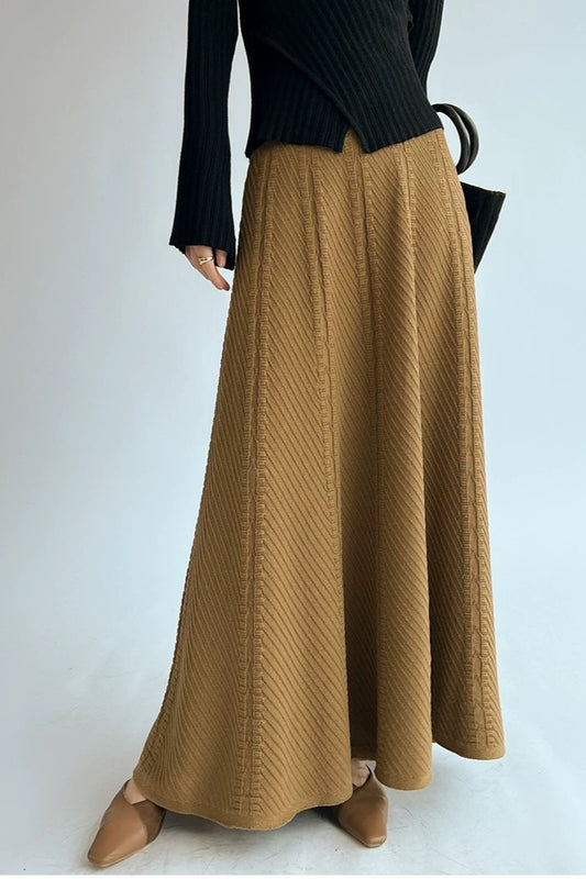 Vintage-Maxirock aus strukturiertem Strick mit hohem Bund