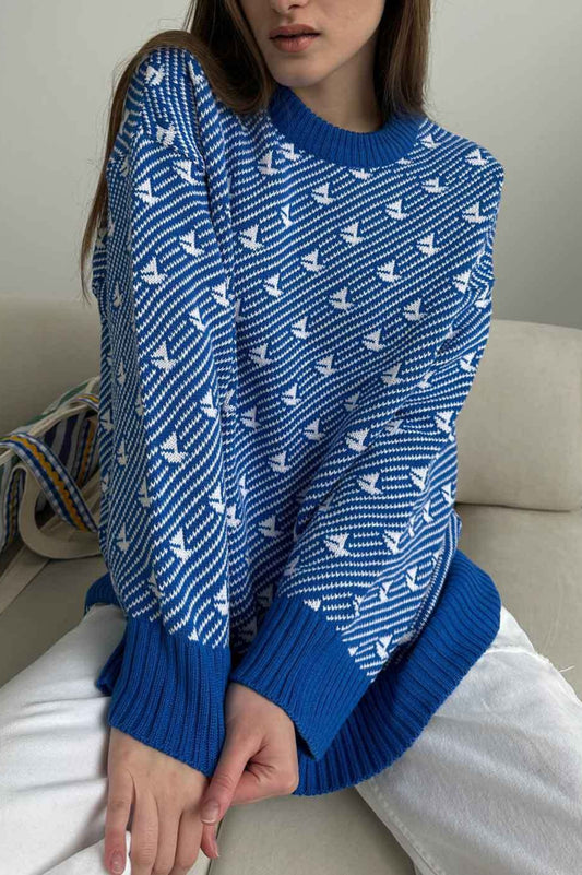 Strickpullover mit Rundhalsausschnitt und Segelbootmuster
