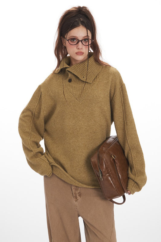 Vintage Gemütlicher Pullover mit hohem Halsausschnitt und lockerer Passform