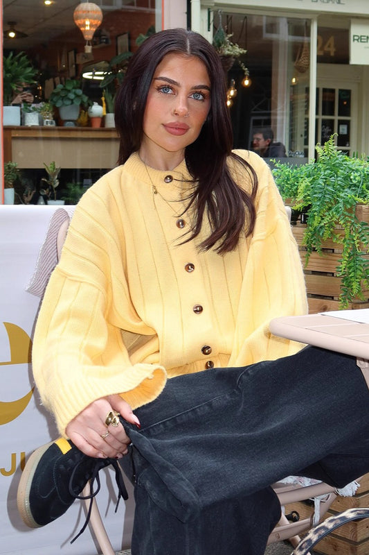 Relaxed Ribbed Button Front Knit Sweater