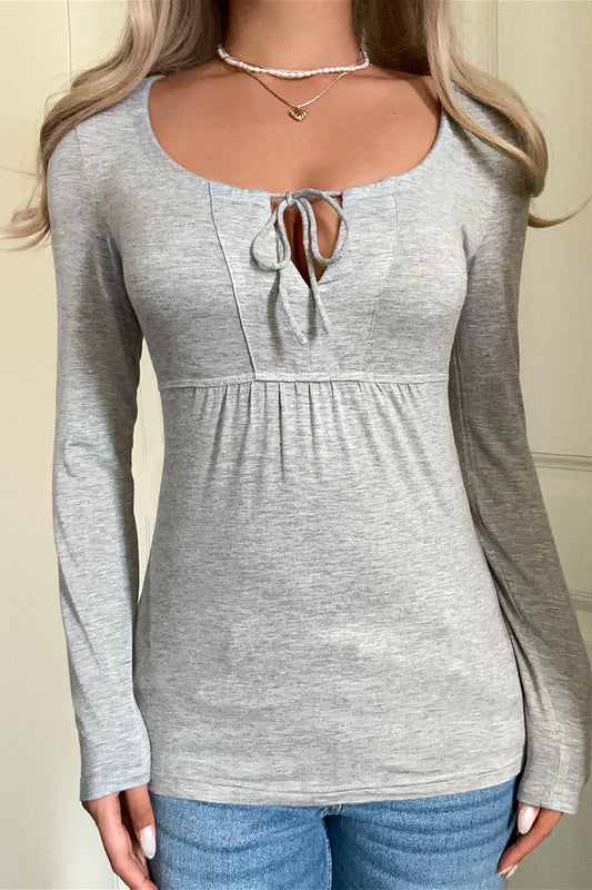 Tie Front Ruched Bust Babydoll Blouse