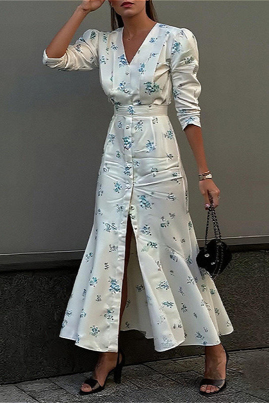 Elegantes Kleid mit V-Ausschnitt, geraffter Taille und schmaler Passform