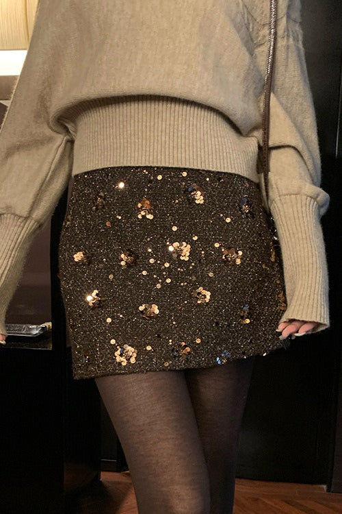 Paillettenbestickter, hochtaillierter A-Linien-Minirock