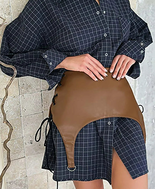 Königsblaues, zweiteiliges Bandage-Set fürs Büro mit Schnürung