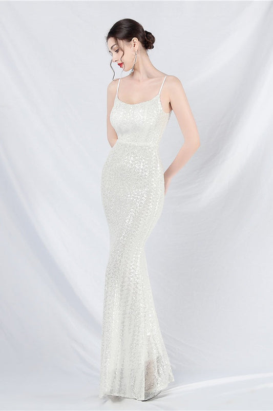 Elegant Sequin Cami Maxi Dress S / White